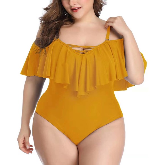 Ruffled plus size slimming one piece bikini - Picture 7 of 11